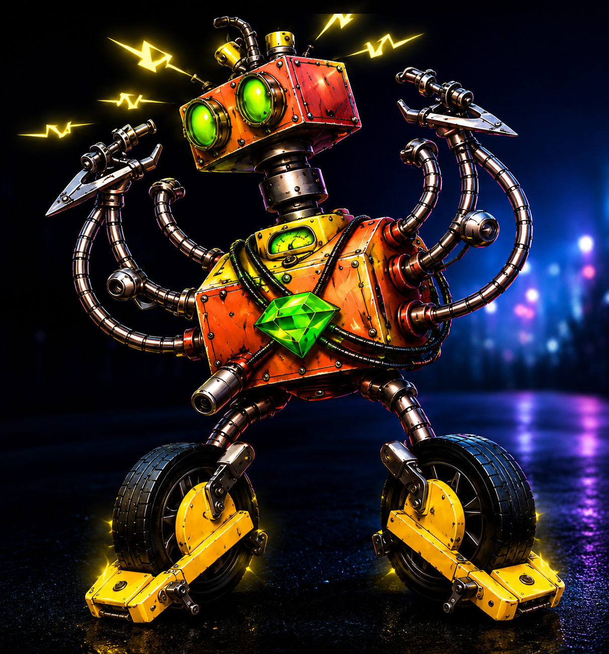 On Our Way official robot mascot with vehicle immobilization wheel locks